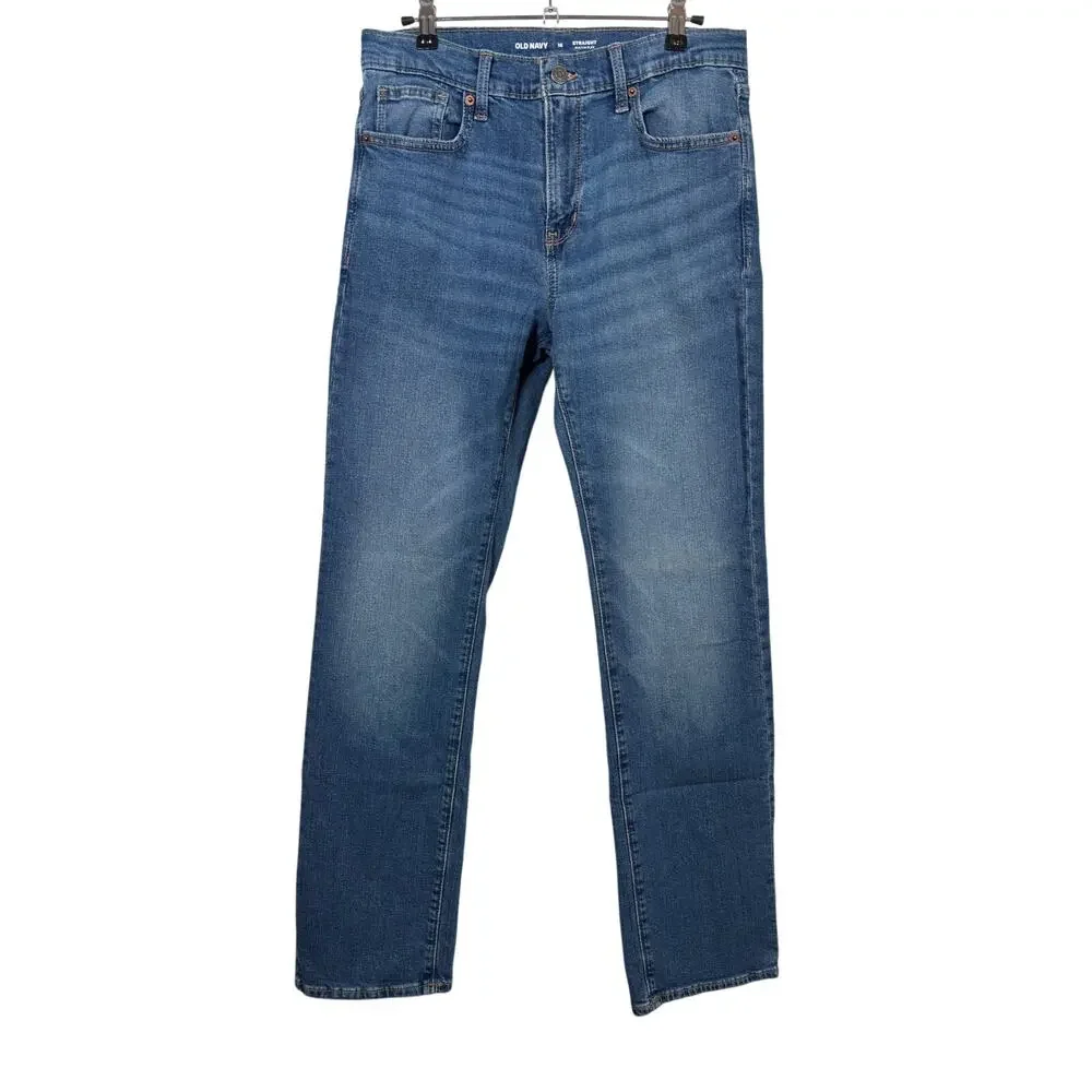 Old Navy Straight Built-In Flex Jeans Kids 16 Blue Straight Stretch Denim Youth
